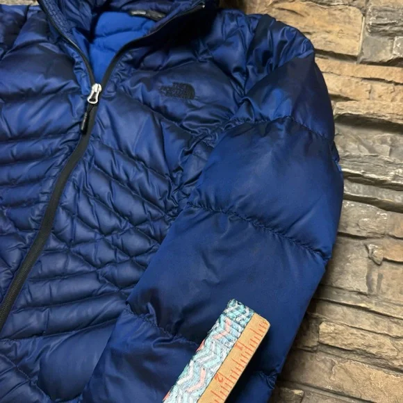 The North Face 550 Down Insulated Parka Jacket Women Large Blue Full Zip Pockets - Picture 4 of 14